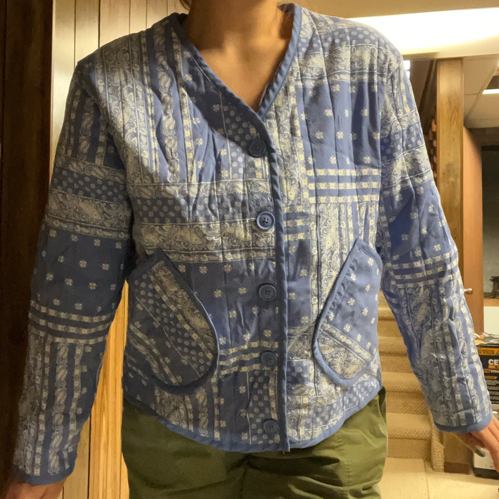 Como Vintage Blue Quilted Patchwork Jacket - image 1